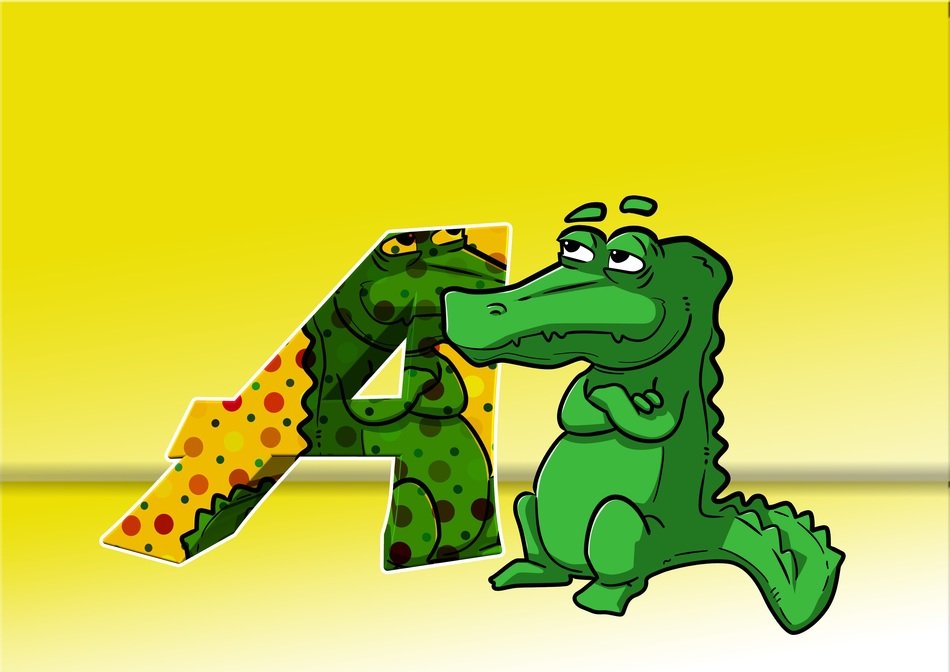 crocodile and its reflection in the letter A