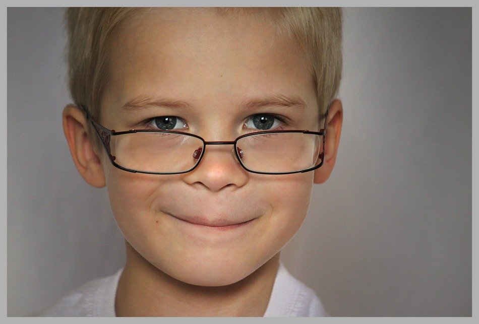 smart caucasian child boy in glasses