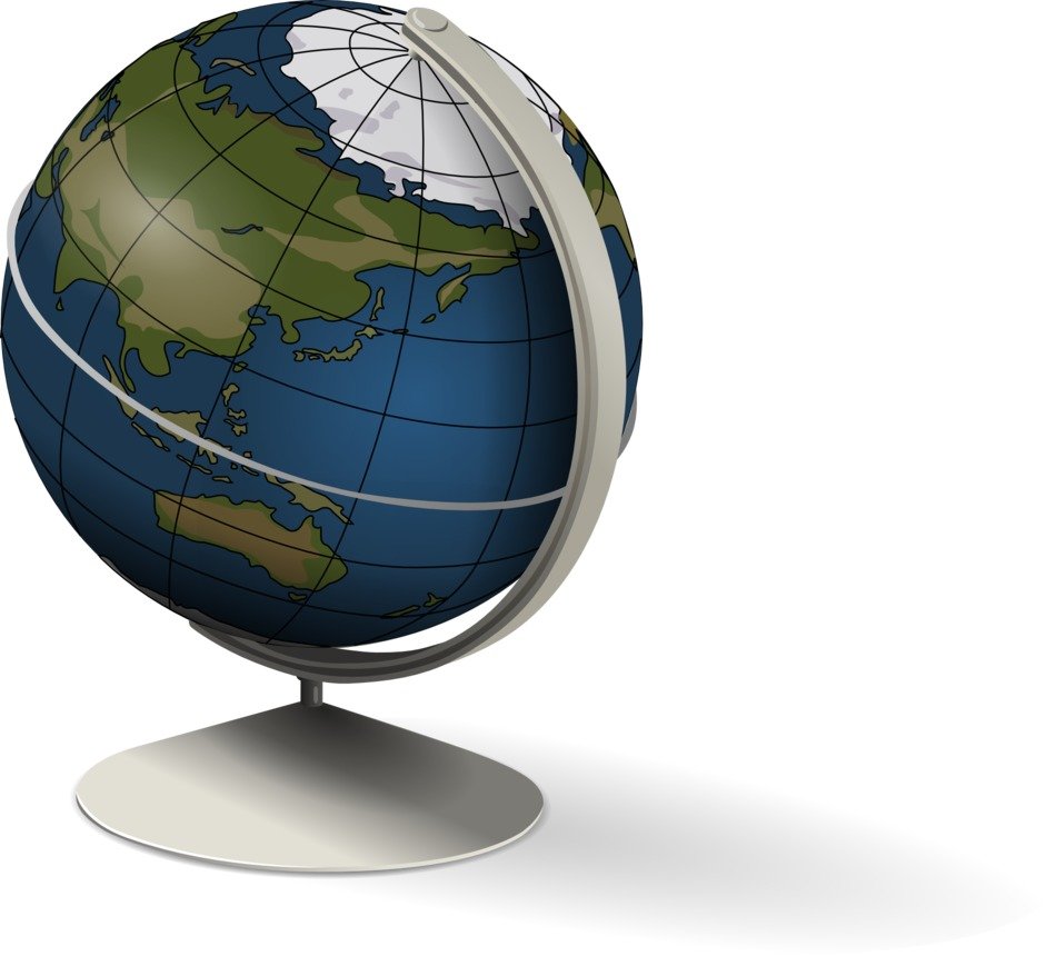 globe on stand on white background