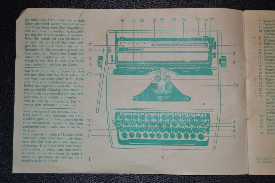 Vintage instruction of the typewriter