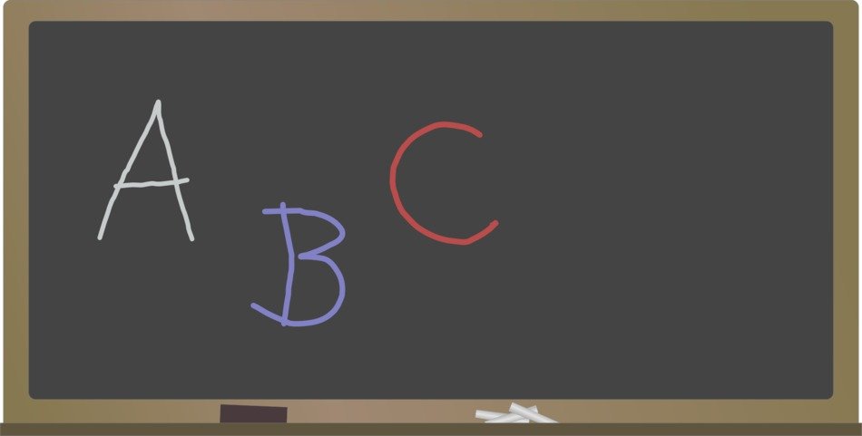three colorful letters on the board