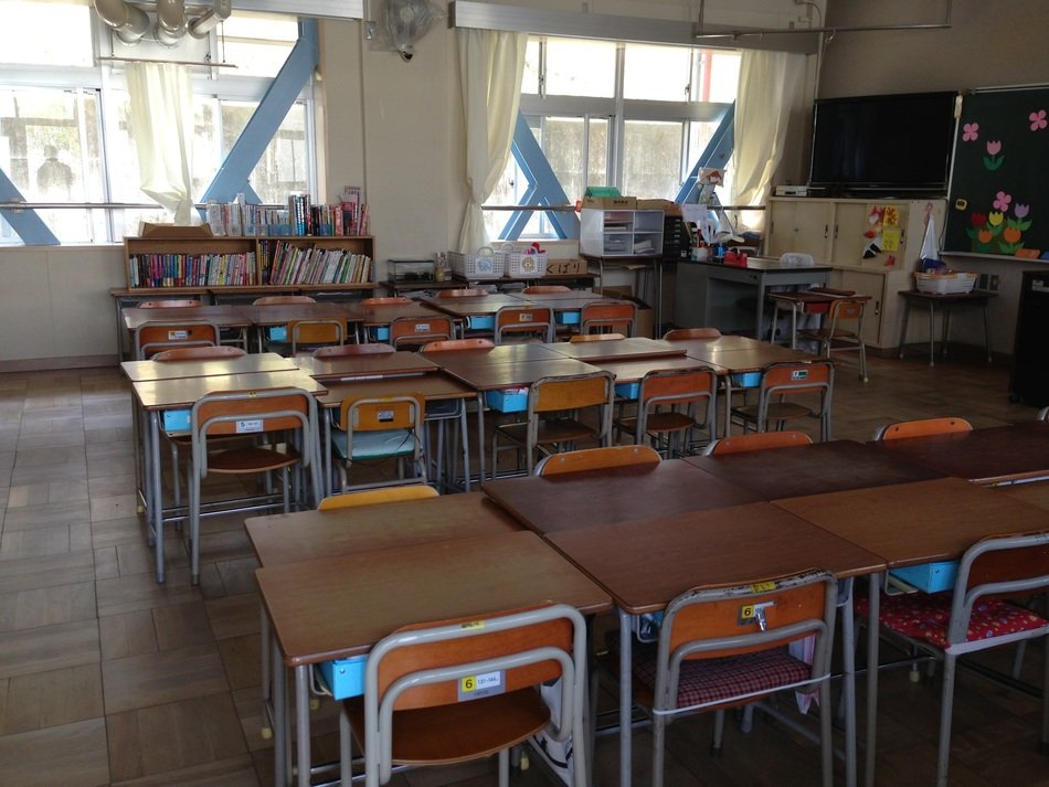 school desks with chairs in a japanese school