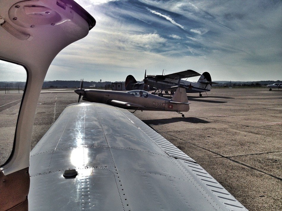 aircraft wing at an airport in Switzerland