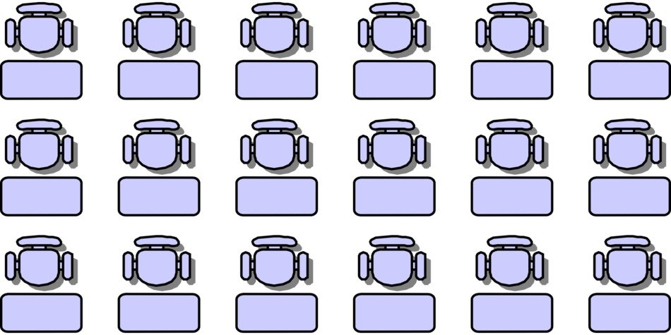 arrangement of desks in classroom, drawing