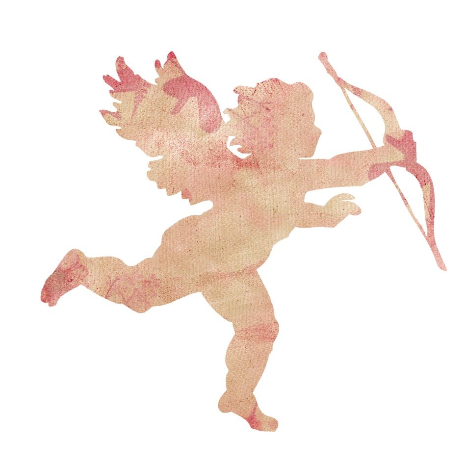 Beautiful image of a pink and red Cupid at white background
