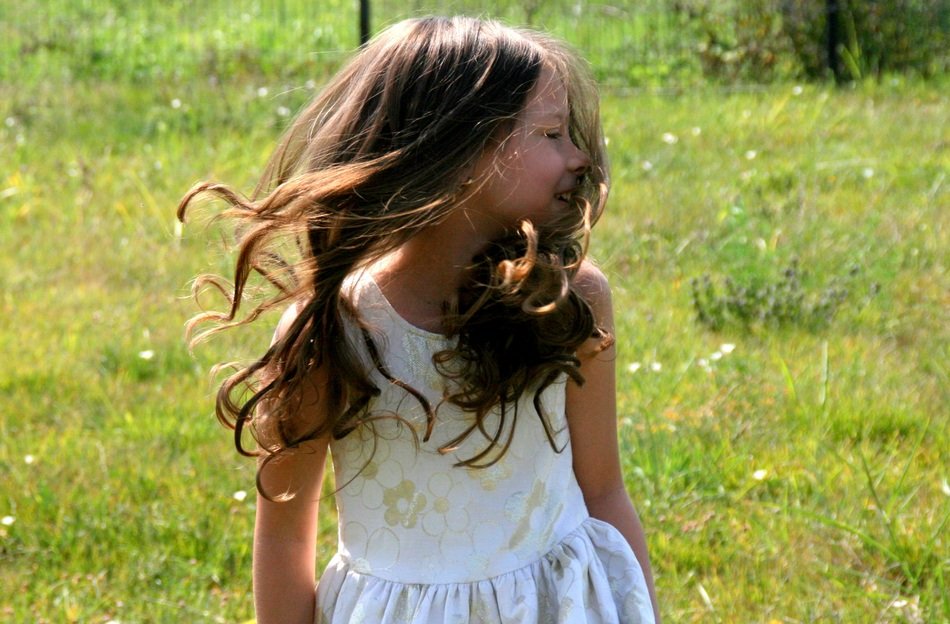 girl with long hair in motion