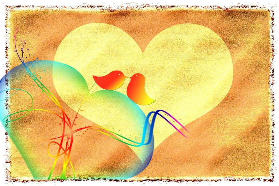 romantic card with twittering birds