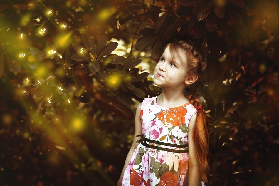 girl in bright dress romantic mood