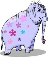 drawing of an elephant with flowers on the back