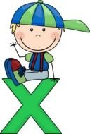 drawn boy sitting on the letter x