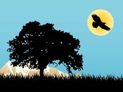 Clip art of Landscape of tree and mountains