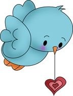small blue bird with heart drawing