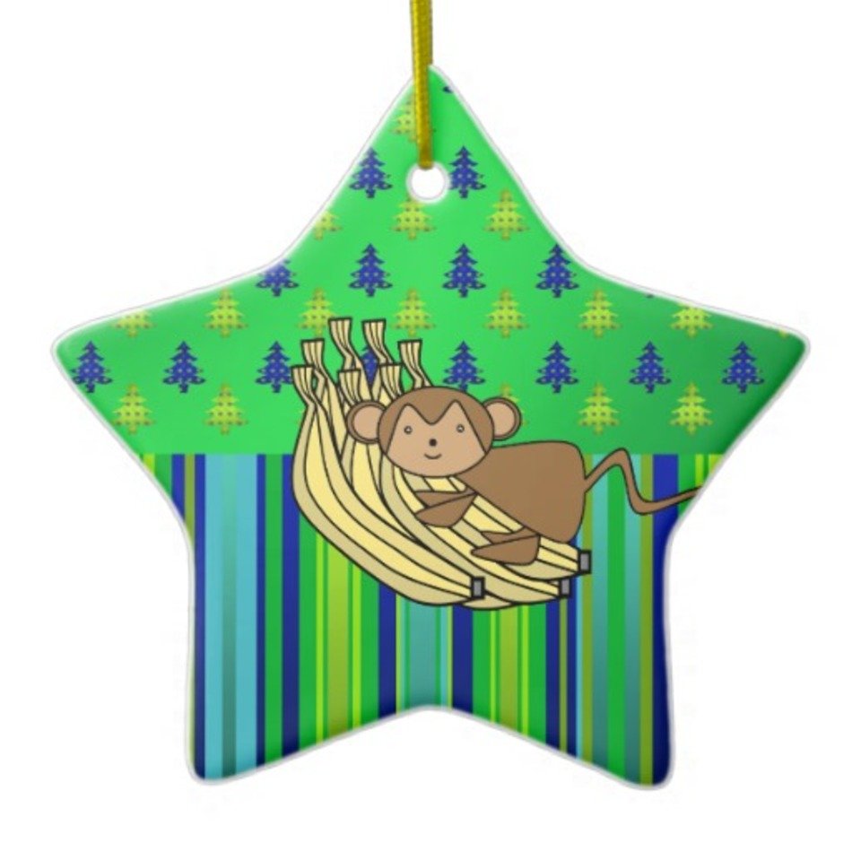 Cute Cartoon Baby Monkey With Banana Christmas Ornament