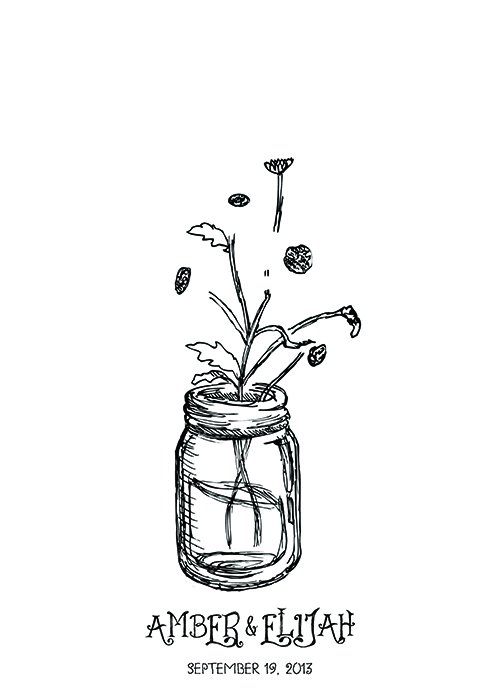 Mason Jar With Flowers Drawing