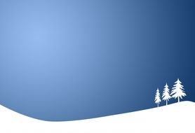 drawn three christmas trees on a winter hill against a blue sky