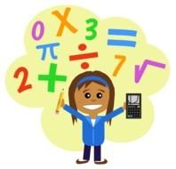 picture of a little girl with math symbols