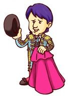 drawn matador holding a pink cloak in his hand