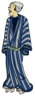 painted japanese woman in striped robe