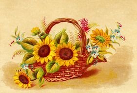 painted basket with sunflowers