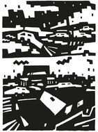 cars in city, Black And White drawing