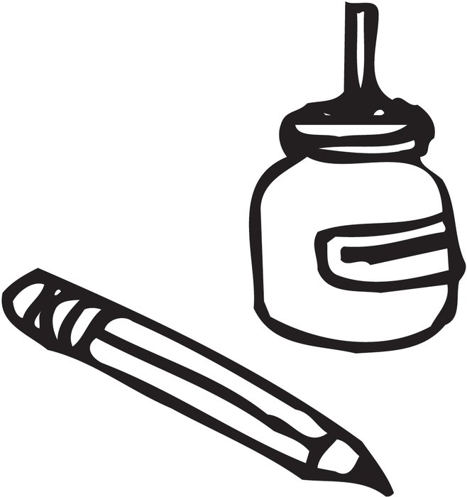 picture of a pencil next to a can of glue