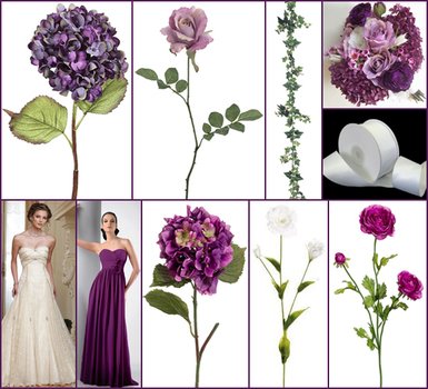 set of White With Purple Accents to Wedding Dress, collage