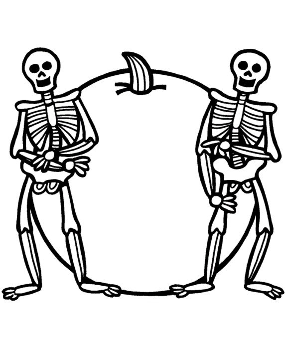 drawn two skeletons on a background of pumpkin