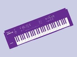 purple synthesizer with white keys