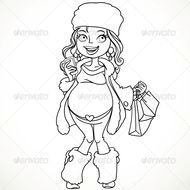 GraphicRiver Pregnant Woman In Winter Wear Black Outline 6437686