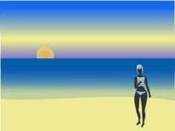 screen with woman in bikini