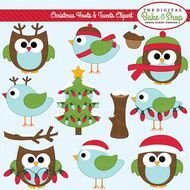 Owls Clipart Christmas Digital Clip Art Birds Woodland