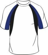 painted white t-shirt with blue and black stripe