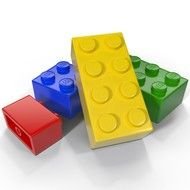 Lego color blocks on a white background