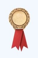 gold award with red ribbon