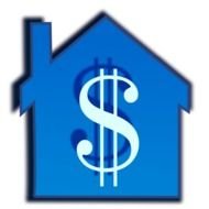 dollar sign on a blue house as a pictogram