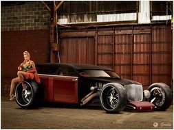 Woman with the colorful Rat Rod