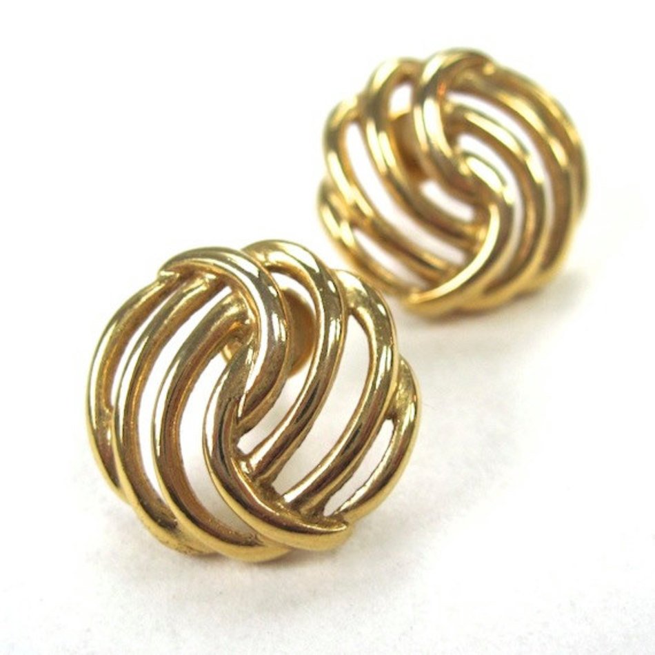 Signed Monet Earrings Gold Plated Love Knot 1980s Vintage