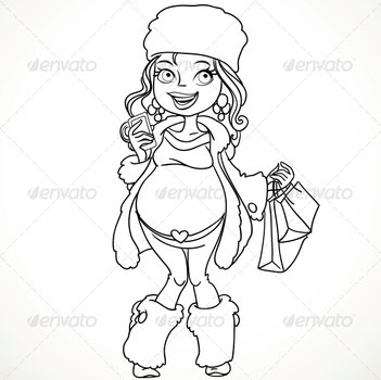 GraphicRiver Pregnant Woman In Winter Wear Black Outline 6437686