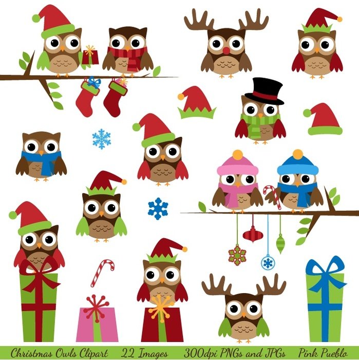 Christmas Owls Clip Art N17