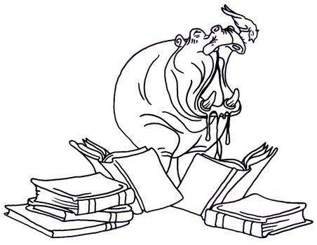 hippopotamus and books