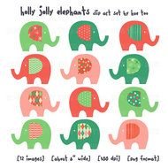 Christmas Clip Art Elephant Clipart Red Green Pink Holiday Images