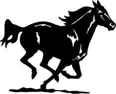 Silhouette of a running horse on a white background