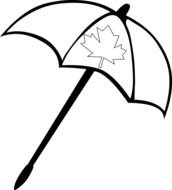 black and white sketch of an umbrella with a leaf