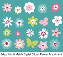 Digital Flowers Clip Art drawing