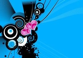 abstract blue background with two pink hearts