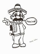 black and white drawing of mexican man