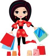 happy young woman with shopping bags, drawing