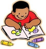 preschooler with colored pencils as a graphic illustration