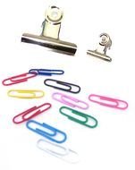 multicolored paper clips and metal paper clips