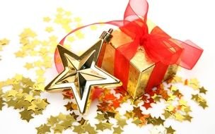 Merry Christmas, gift and golden stars